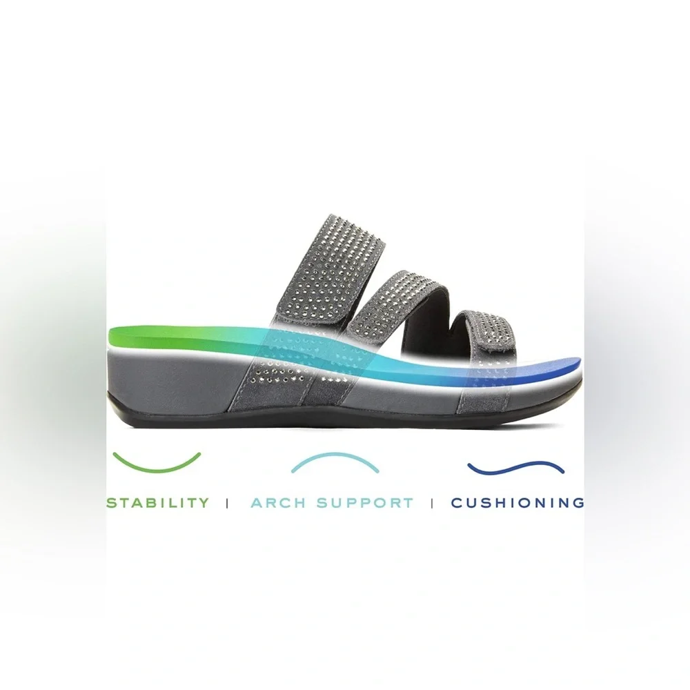 Vionic Tan Rhinestone Sandals Adjustable Straps, Slides, orthotics, size 12 - Picture 3 of 10